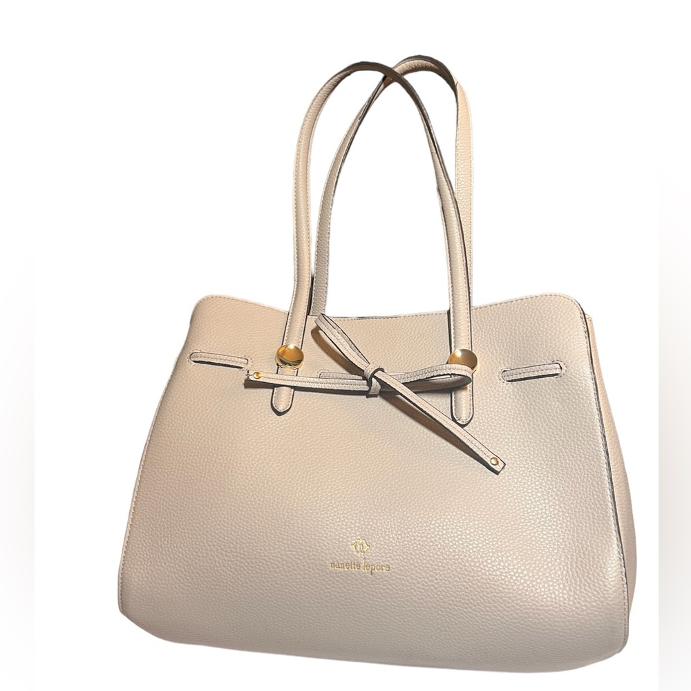 Nanette Lapore Vegan leather long double shoulder strap snap enclosure tote bag